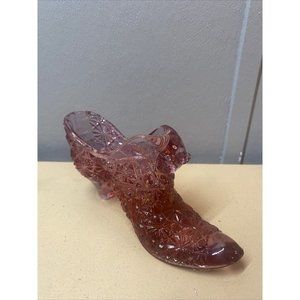 Fenton Glass Slipper Shoe Daisy and Buttons Cat Head Dusty Rose